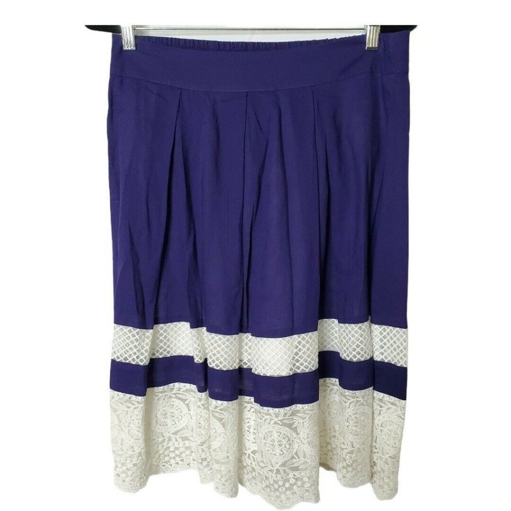 Loft Linen Blend Embroidery Lace A-Line Skirt NWT